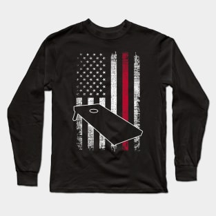 Vintage Retro American Flag Cornhole 4th Of July Long Sleeve T-Shirt